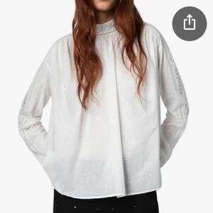 [NWT] Zadig & Voltaire Women"s Teddy Cotton Lace-Trimmed Long Sleeve Blouse